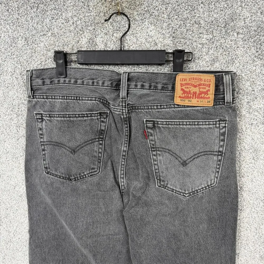 Levis 550 '92 Jeans Mens 34x32 Gray Relaxed Tapered Denim Charcoal Wash